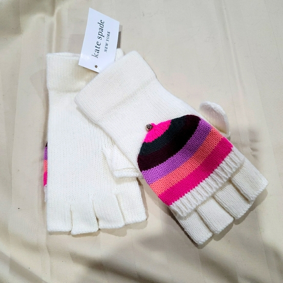kate spade Accessories - kate spade cream striped fingerless mittens
